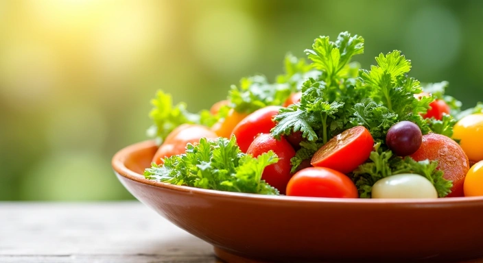 A vibrant and healthy salad bowl with fresh ingredients, symbolizing healthy eating and nutrition.